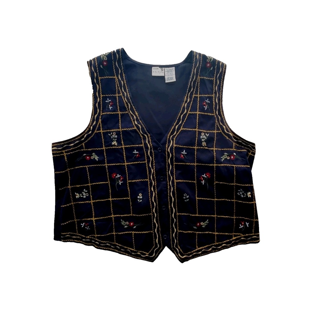 Vintage Bobbie Brooks Women's Floral Embroidered Vest 100% Cotton Size 22W/24W